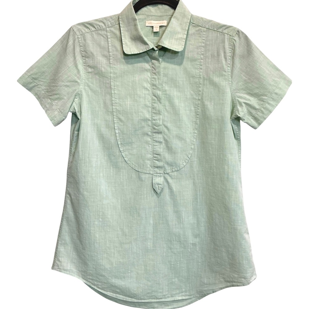 Ann Mashburn Mint Green Cotton Bib Front Popover Short Sleeve Shirt Size S